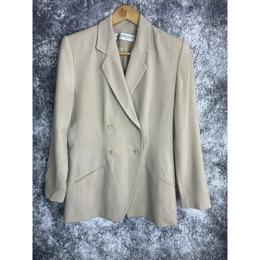 Valerie Stevens Jacket Womens 2 P Wool Beige Blazer Office Work Weekend preppy